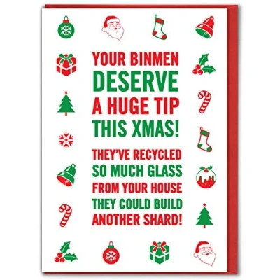 Image of Brainbox Candy Funny Rude Lockdown Christmas Card &#039;Xmas Bin Men Tip&#039; Humorous Hilarious Design For Brother Sister Friend Besties