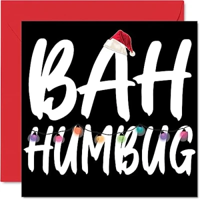 Image of Funny Christmas Cards for Women Men Bah Humbug Merry Xmas Card Sister Brother Cousin Uncle Auntie Mum Dad Nan Grandad, 145mm x Single Greeting Gift