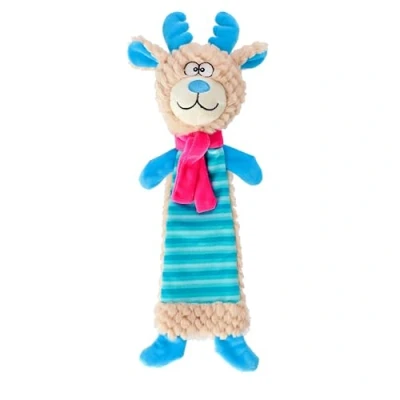 Image of DINGO Plush Crackling Reindeer Dog Toy with Pink Scarf and Sewn in Squeaker, Funny for Training, Fetch, Play, Reward, 36 cm Long, Multicolor 17476