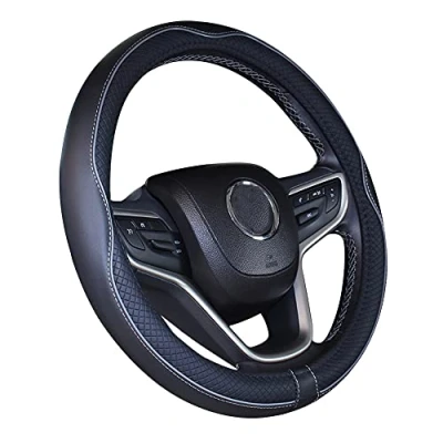 Image of ISTN Microfiber Leather Car Steering Wheel Cover Universal 15 inch/38cm Breathable Anti slip Protector for Auto/SUV (Black Gray)