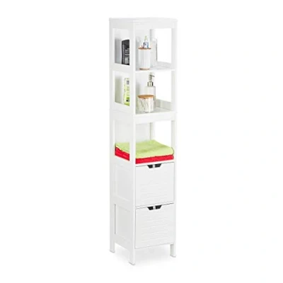 Image of Relaxdays Country Style Cabinet, 144 x 30 cm, 2 Drawers, 3 Shelves, Free Standing Bathroom Shelf, White, 1 Item