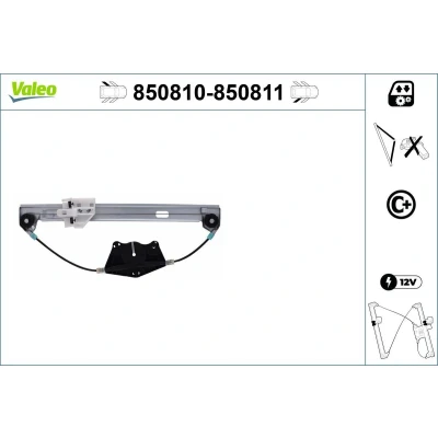 Image of 1J4839461F, 1J4839729J, 1J4839729L, 1J5839461A Window regulator VALEO 850810 Left Rear electric without motor with comfort function