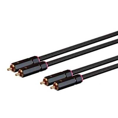 Image of Monoprice 138076 Male RCA Two Channel Stereo Audio Cable 3 Feet Black, Gold Plated Connectors, Double Shielded with Copper Braiding Onix Series