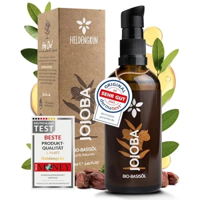 Image of Heldengrün® Organic Jojoba Oil [Gold Essence] Certified Natural Cosmetics for Face, Hair &amp; Nails 100% Pure Face
