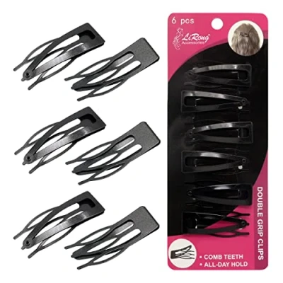 Image of Dofash Double Grip Hair Clips Barrettes Snap Metal Grips Accessories (Black 6pcs)
