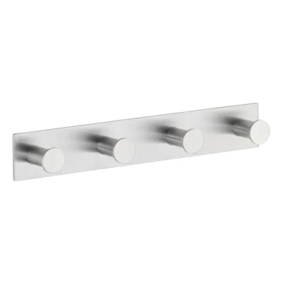 Image of WENKO 4466590100 Stainless Steel hook strip Celano Quadro 4 hooks, selfadhesive, Metal steel, 25.5 x 3.3 cm, Matt