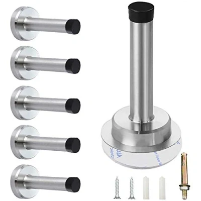 Image of 6 Pack Wall Mounted Door Stoppers for Skirtings Chrome Stops Indoors Stopper Heavy Duty Doorstop, Self Adhesive Stop Stainless Steel Doorstops with Noise Dampening Rubber