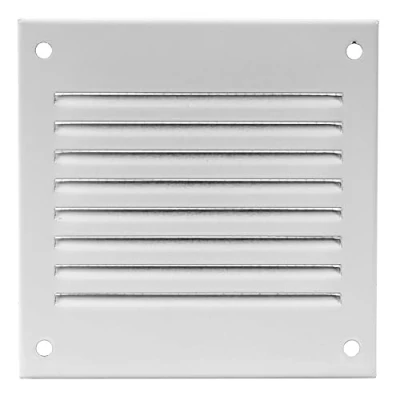Image of White Metal Air Vent Grille 100mm x with Fly Screen Flat Louvre Duct Cover.