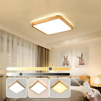 Image of YYUTLUO LED Ceiling Light Wood, Top 360 Glow Square Natural Wooden Lamp Dimmable with Remote Control 2700K 6500K, 30W Living Room, Dining Hallway, Home, Office, Children&#039;s Room(Ø40cm)