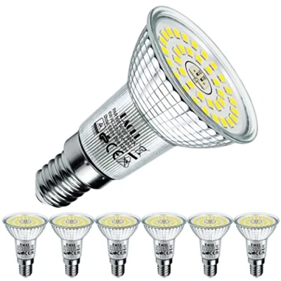 Image of EACLL E14 LED Bulbs Cool White 6W Equivalent 100W R50 Halogen, Pack of 6, 820 Lumen 6000K Reflector Bulbs, AC 230V Flicker Free Spotlight, 120 Beam Angle, Non Dimmable Energy Saveing Light