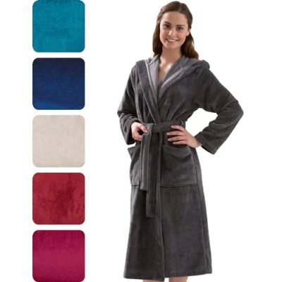 Image of Morgenstern Dressing Gown Women Hooded Premium Bathrobe Long Dark Grey S
