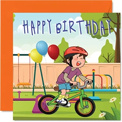 Image of Kids Birthday Card Bike Bicycle Boy Happy Kids, Sporty Cards for Him or Her, 145mm x Childrens Greeting Son Daughter Niece Nephew Grandchild Kid Children