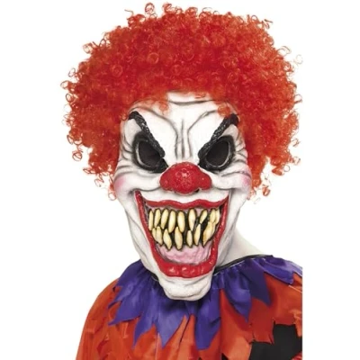Image of Smiffys Scary Clown Mask, White &amp; Red Overhead, Foam Latex, Halloween Fancy Dress Accessory, Up Masks