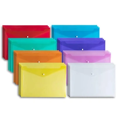 Image of A4 Plastic Wallet Folders 24 Pack Popper Document Folder with Button Closure(8 Colors)