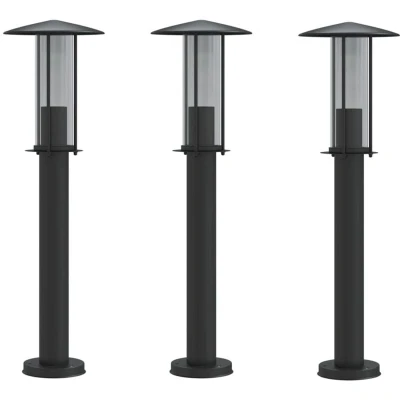 Image of vidaXL Outdoor Floor Lamps 3 Pack Stainless Steel Black Pathway &amp; Garden Lighting 60cm, IP44 Weatherproof E27 Socket Patio Porch Decor