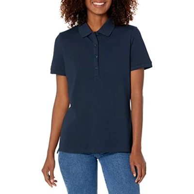 Image of Amazon Essentials Women&#039;s Short Sleeve Polo Shirt (Available in Plus Size), Navy, S