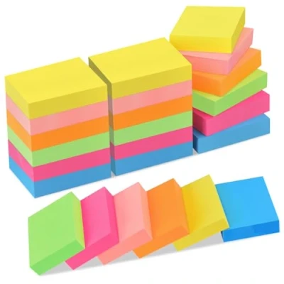 Image of ZCZN 38 x 51 mm Sticky Notes, 6 Neon Color Self Stick Memo Note Pads, 100 Sheets/Pad, Small Size, 24 Pads