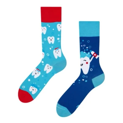 Image of Dedoles Unisex Socks for Women, Men &amp; Kids Cotton Funny Designs Football Bicycle Horses Plants Firefighter Gift Mismatched, Design: Teeth Cleaning, Colour: Blue, Size: 5 7.5 W / 6 8 M UK