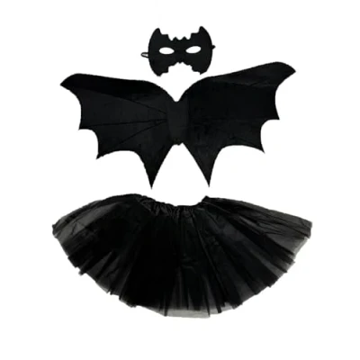 Image of Zac&#039;s Alter Ego Halloween Girl&#039;s Bat Fancy Dress Set Wings, Tutu &amp; Mask
