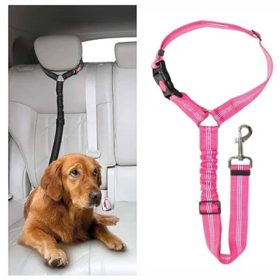 Image of DOETYD Dog Car Seat Belt Adjustable Pet Pillow Harness，Cushioned Leash，Nylon Durable Elastic Leash，Restraint Safety Leash (Pink)