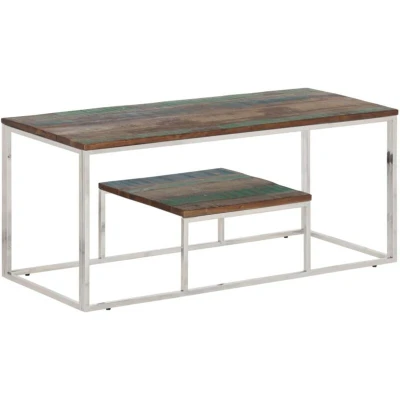 Image of vidaXL Coffee Table Silver Stainless Steel and Solid Wood Reclaimed