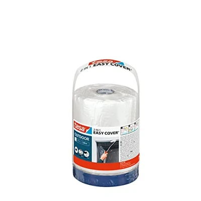 Image of tesa Easy Cover Outdoor L 2in1 masking film with fabric tape for and covering when painting outdoors painter&#039;s integrated 20 m x 1.4 cm