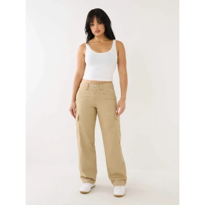 Image of True Religion Womens Military Single Needle Cargo Pant in Travertine Stone Size 25 (Waist)