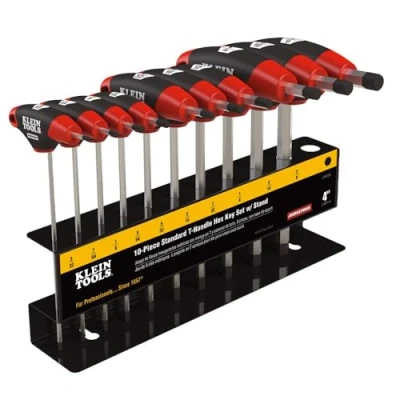 Image of Klein Tools JTH410E T Handle Hex Key Set, SAE Inch Sizes Allen Wrench Set with 4 Blades, Stand Included, 10 Piece