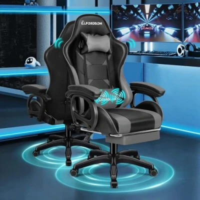 Image of ELFORDSON 2 Point Massage Gaming Chair with Lumbar Support Footrest, Computer Office Chairs High Back 150 Reclining, Gamer for Kids Adults, Grey and Black