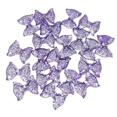 Image of Wedding Touches 20x Purple 25mm Glitter Resin Bow Shabby Chic Flatbacks Craft Cardmaking Embellishments
