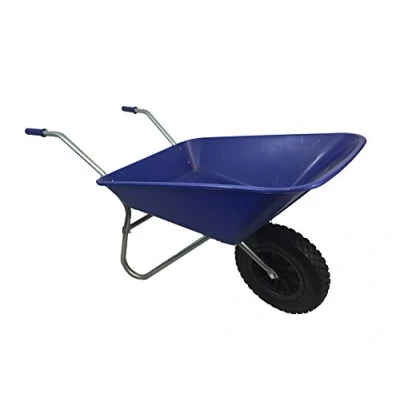 Image of BLUE PLASTIC WHEELBARROW WITH PUNCTURE PROOF PU WHEEL 85 LITRE