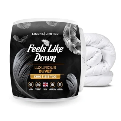 Image of Linens Limited King Size Duvet 16.5 Tog, Feels Like Down, Luxurious Quilt, Soft and Comfy, Extra Warm, Ultra Fine Siliconised Hollowfibre, Machine Washable (White)