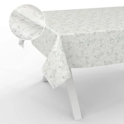 Image of ANRO Oilcloth Tablecloth, Washable, Oilcloth, Garden Outdoor, Indoor, 200 x 140 cm, Cut Edge, Leaves, Grey