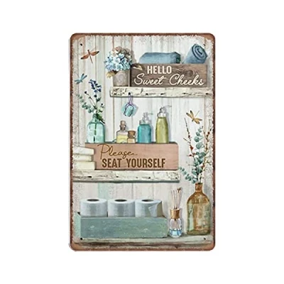 Image of DAIERCY Bathroom Wall Art, Sign, Rustic Tin Signs Funny Vintage Metal Sign Plaqu Poster Kitchen Garden Home Decor, 140x200 mm