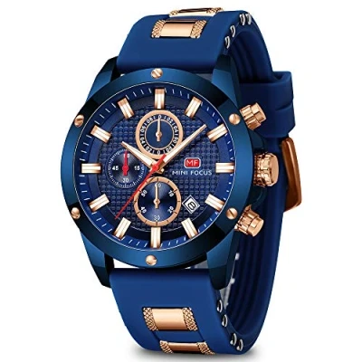 Image of Mini Focus Mens Watch Casual Sports Watches (Chronograph/Waterproof/Luminous/Calendar) Silicon Band Fashion Quartz for Men, Blue, Dress Watch,Sport Watch,Quartz Watch,Chronograph