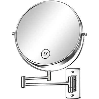 Image of Gospire 9&quot; Large Size Wall Mount Makeup Mirror with 1X/5X Magnification Double Sided 360 Swivel Vanity Mirror，Chrome Polished Extendable Shaving Bathroom Cosmetic for Men and Women