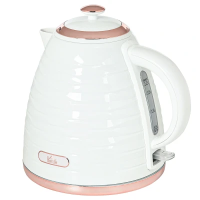 Image of HOMCOM Electric Kettle, 1.7L, Fast Boil, 3kW Water Kettle with Removable Washable Anti scale Filter, Auto Shut off, 360 Swivel, BPA Free, Cream White Ripple Texture