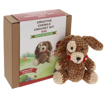 Image of Shudehill Giftware Chenille Creative Crochet Kits Bear, Bunny, Horse, Duck, Dog, Fairy &amp; More Perfect for Learning or Experienced Crocheters (Patch Dog)