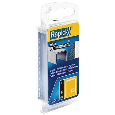 Image of Rapid High Performance Staples for Textiles, Finewire No. 13, Leg Length 6mm, Staple Gun Staples, Galvanised Steel, 1600 Pieces, Boxed (40109519)