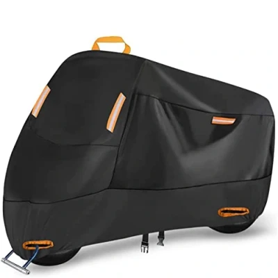 Image of 300D Waterproof Motorbike Cover Outdoor Indoor, Motorcycle Scooter Rain UV Dust Protective with 2 Lock Holes and 4 Reflective Strips 1 Storage Bag (4XL: 114 x 37 55 inch)