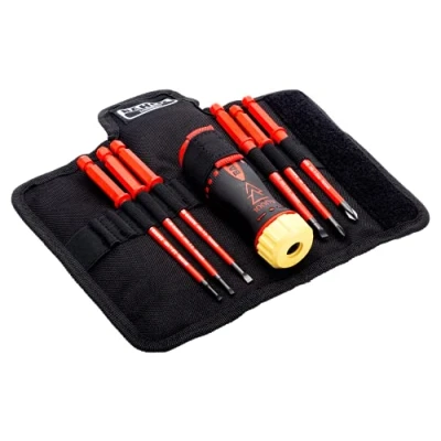 Image of Bahco 808061 Slotted &amp; Phillips 6 Piece VDE Insulated Interchangeable Ratcheting Screwdriver Set