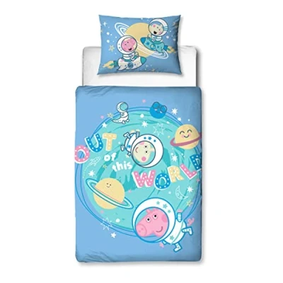 Image of Peppa Pig George Official Toddler Cot Bed Duvet Cover, Stars Range Reversible 2 Sided Design with Matching Pillowcase, Polycotton