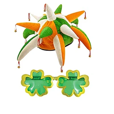 Image of Lizzy Irish jester Hat with Giant Sunglasses St Patrick&#039;s Day Accessories Clover Leprechaun Unisex One Size Fancy Dress Costume Accessory