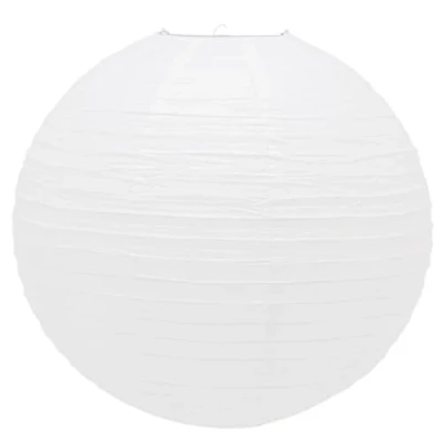 Image of 50cm Round White Paper Light Shade Lantern Classic Bamboo Style Ribbed Lampshade Large Circle Ceiling Lightshade