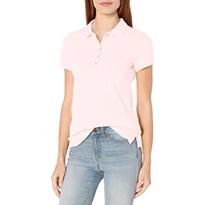 Image of Nautica Women&#039;s 5 Button Short Sleeve Breathable 100% Cotton Polo Shirt, Cradle Pink, S