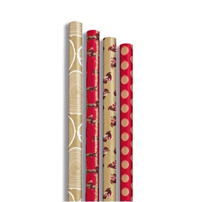 Image of Clairefontaine 223831AMZC A box of 20 rolls 100% recycled brown Kraft gift paper 5mx0m35 (special small width!) 70g, Assorted patterns Generosity