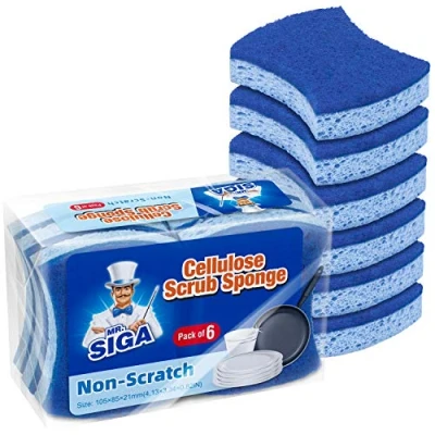 Image of MR.SIGA Non Scratch Cellulose Scrub Sponge, Dual Sided Dishwashing Sponge for Kitchen, 12 Pack