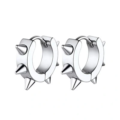 Image of GoldChic Jewelry Stainless Steel Huggie Earrings For Men, Man Hoop Spike Punk Earring Cool Jewellery Father