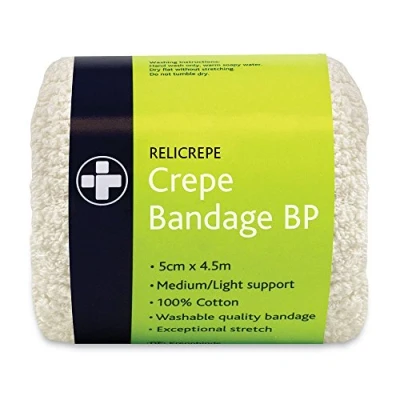 Image of Reliance Medical Relicrepe White BP Grade Crepe Bandage, 100 Percent Cotton, Ideal for Sprains and Minor Aches, Washable Stretchable, 5 cm x 4.5 m, Pack of 10