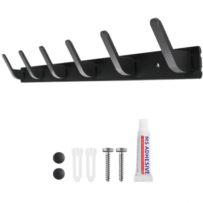 Image of Sevenpers Black Coat Hooks, Wall Mounted Rack, 6 Hooks for Wall, Door Hallway Bedroom Hangers Hanging All Fixings Included
